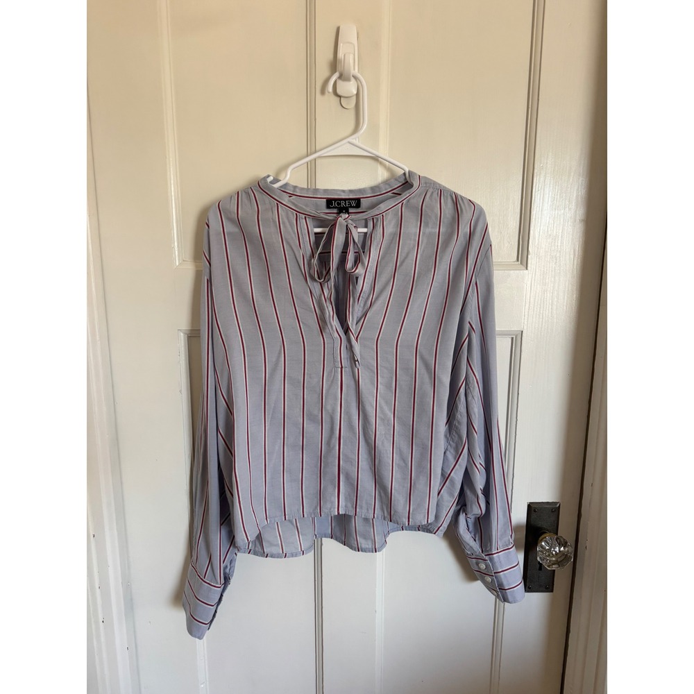 J.Crew V-neck tie top in striped cotton-blend dobby size medium